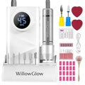 Professional Nail Drill with Charging Dock & Ceramic/Tungsten Bits, 45000RPM Stepless Speed Cordless Efile for Fast Acrylic Gel Removal, Electric Nail File Machine for Home Salon Use (White)