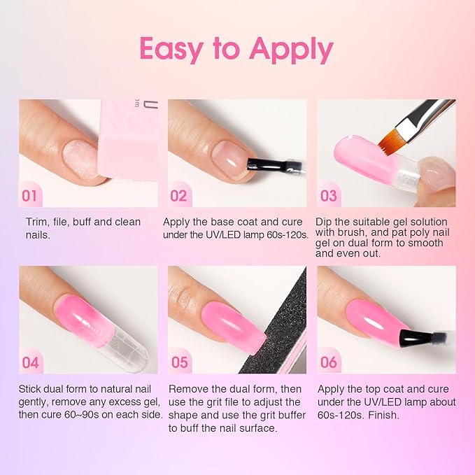 ROSALIND White Pink Glitter Christmas Poly Nail Gel Set, 6 Colors 0.34 oz/10 ml Nail Enhancement Thicker Gel Poly Extention Gels Nail Strengthener for Beginner, Manicure 3D Diy Set Need U V/LED Light