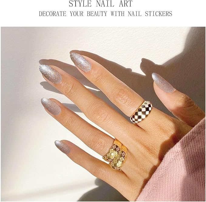 JMEOWIO Gel Nail Stickers Rose Gold Glitter Semi Cured Gel Nail Strips Wraps UV/LED Nails Art Design Decoration Accessories