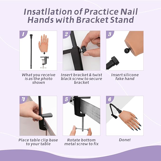 Practice Hand for Acrylic Nails,Realistic Silicone Mannequin Hand with Flexible Fingers for Acrylic Nails, Gel Polish Training, Complete Nail Art Beginner Set with Brush & File