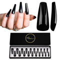 Allkem Coffin Press on Nails Extra Long Ballerina (20 Pieces) - Glossy Nail Extensions Kit - 10 Sizes Glue on Fake Nails (Black)