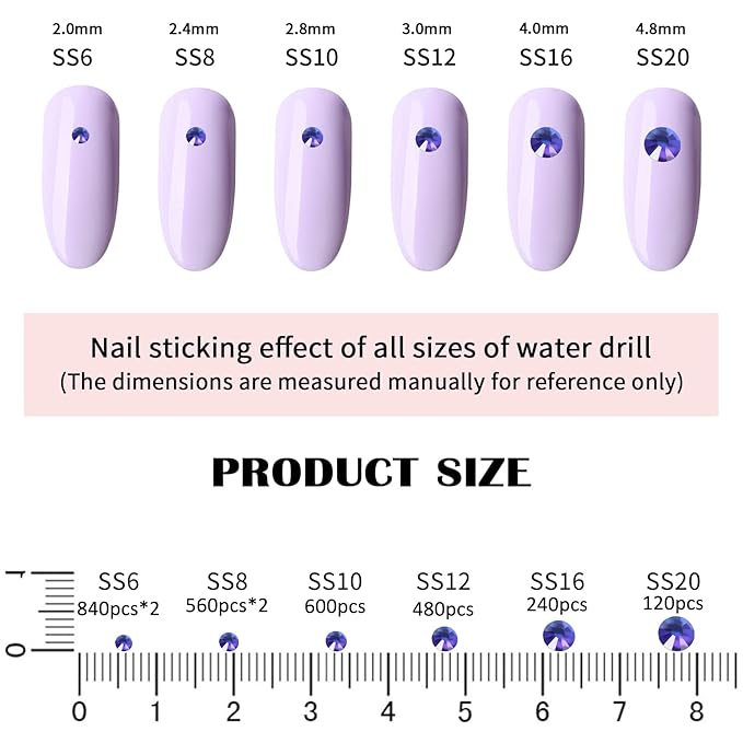 4240Pcs Purple Velvet Flatback Rhinestones 6 Sizes Crystal Diamonds for Nail Art Crafts Clothes Shoes with Tweezers and Picking Pen