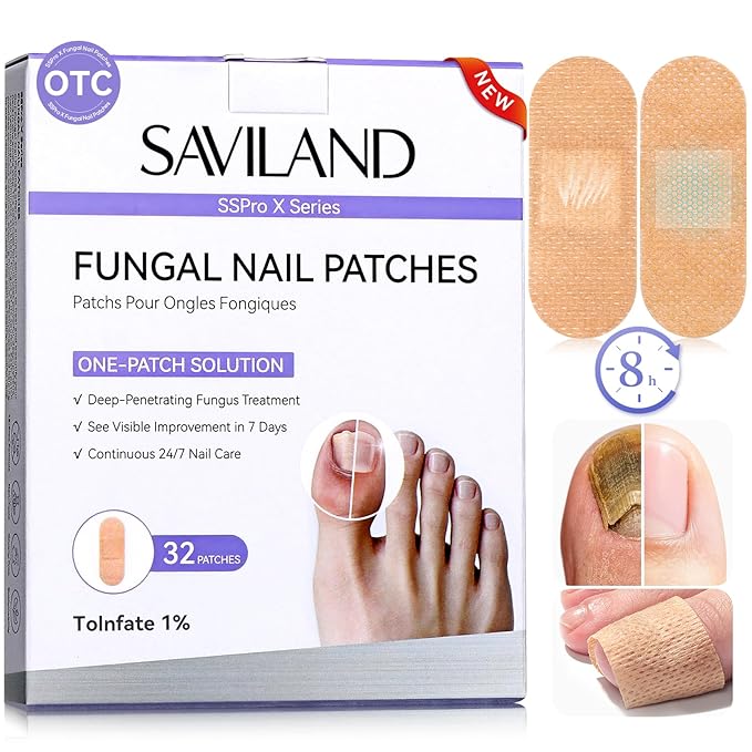 SAVILAND Extra Strength Fungal Nail Patches: 32 Patch 8H Overnight Repair 1% Tolnaftate Toenail Treatment Nighttime Nail Renewal Restores Damaged Nails Discolored Thick Yellow Healthy Appearance