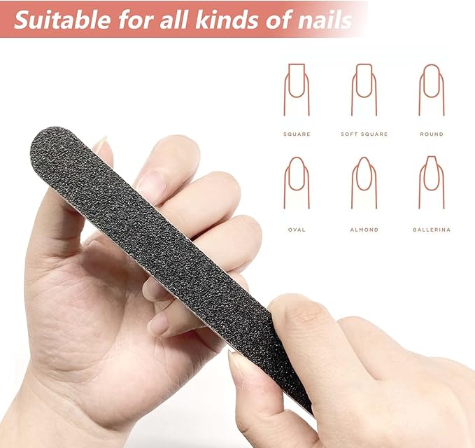 20 Pack 100/180 Grit Nail Files, Black Professional Reusable Emery Boards Nail File, Manicure Tool Suitable for Both Acrylic and Natural Nails