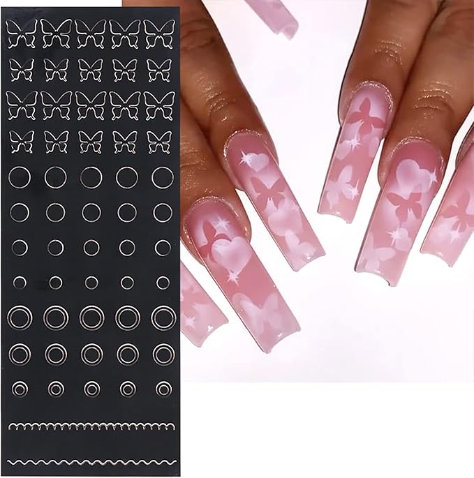 JERCLITY 10 Sheets Airbrush Stencils Nail Stickers for Nail Art Self-Adhesive Heart Butterfly Flower Snowflake Star French Tip Nail Decals Stencils Tool for Women Girls Manicure Accessories