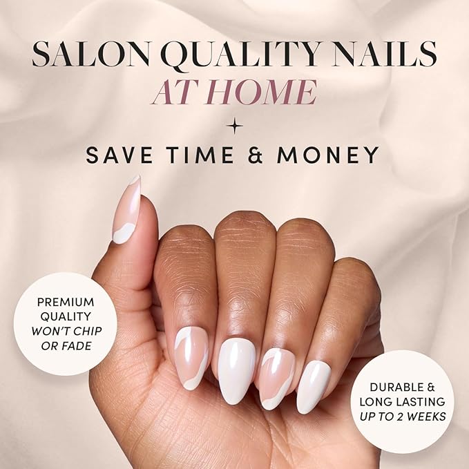 Valentines Day Glamnetic Press On Nails - Lovey Dovey | Glossy, Semi-Transparent Short Almond Nails with Abstract Accents, Salon Quality | 15 Sizes - 30 Nail Kit with Glue