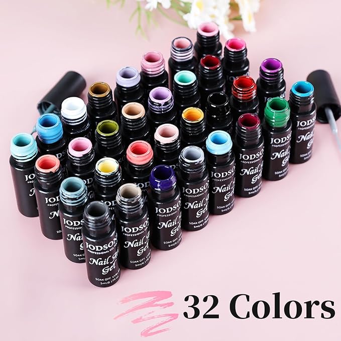 JODSONE Gel Polish Nail Art Gel Liner Set 32 Colors Orange Grey Pink Green Blue White Black Need U V Lamp Cured with Thin Brush Valentines Gifts for Women