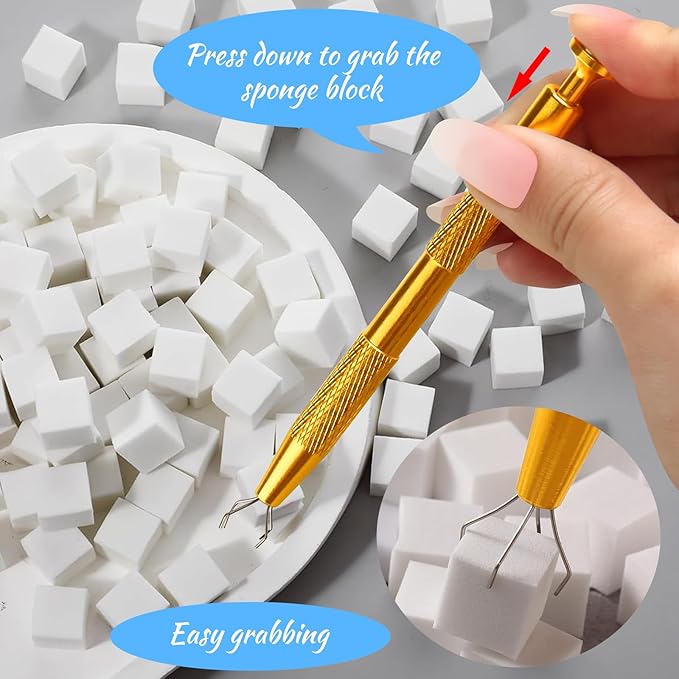 Eiito 100Pcs Soft Nail Sponges for Ombre, With 2Pack Grabbing Pen, Aura Manicure Nail Art Tools (Silver+gold)