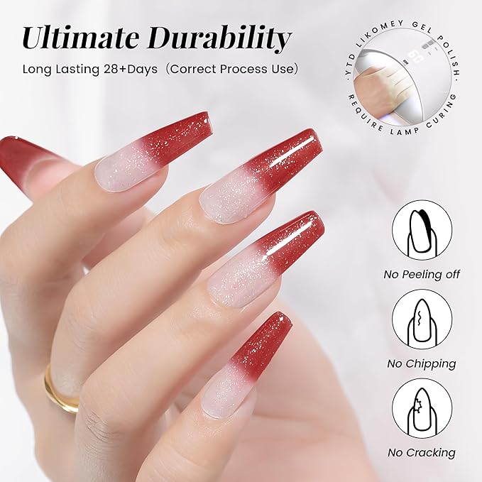YTD Likomey Color Changing Gel Nail Polish,15ml Light Pink To Red Glitter Mood Temperature Change Colors Ombre Thermal Salon Home Manicure Fall Winter UV Nails Varnish,WB212