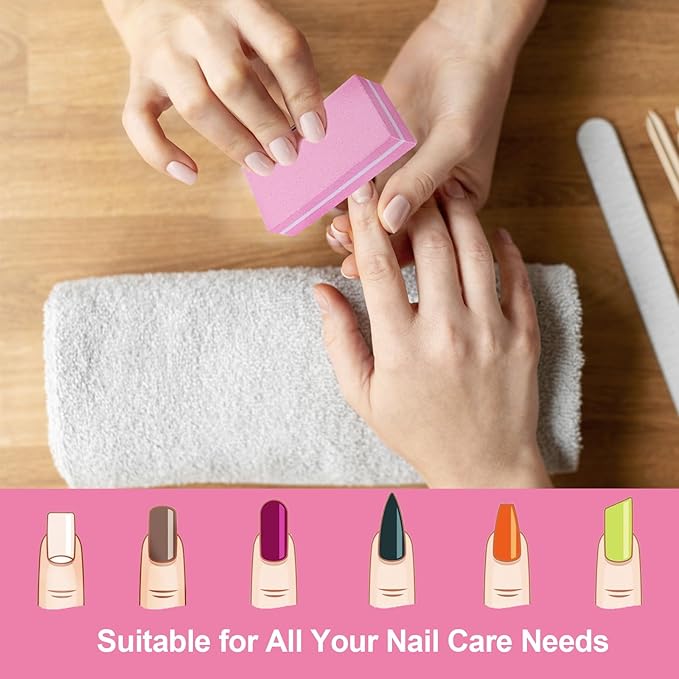 Nail Buffers (60 Pack), Buffer Block Nail File for Acrylic Nails and Natural Nails, 100/180 Grit Small Nail Buffer Block Bulk Buffing Blocks for Nail Buff Professional Manicure File Blocks Set Pink