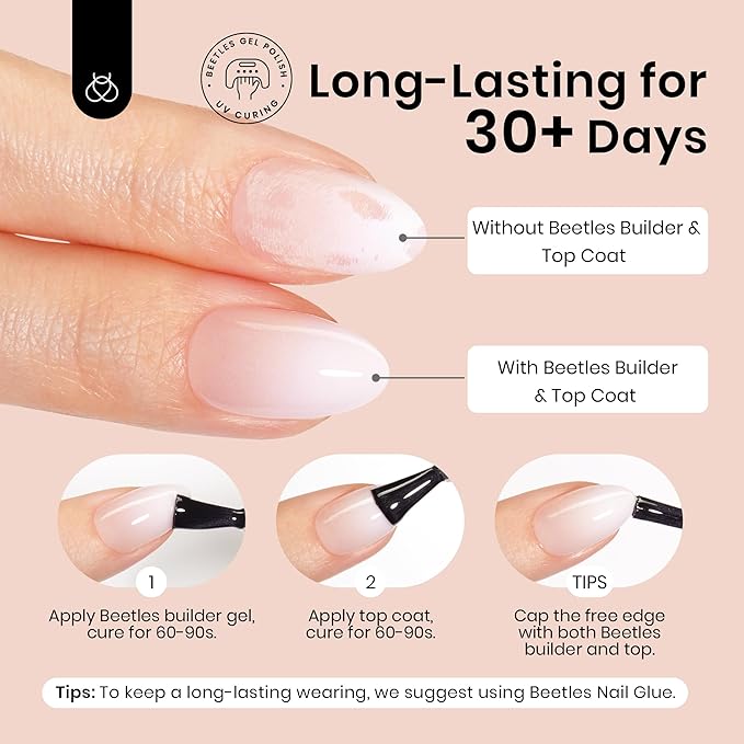 Beetles Ombre Short Almond Press on Nails 224 Pcs Gel Nail Tips, Peach Press ons Pre-applied Primer & Base Coat Glue on Nail Tips, No Need to File Fake Nails DIY Nails Gifts for Women