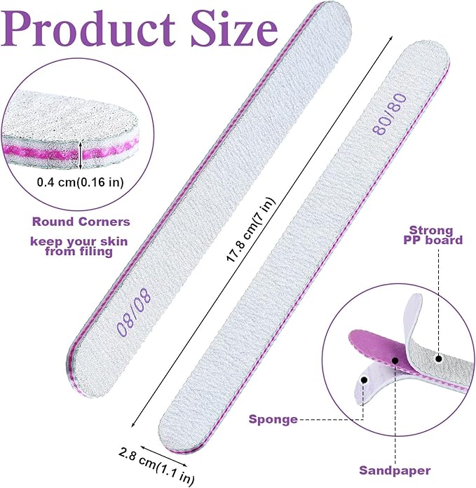 Jutom 200 Pcs Nail Files 80/80 Grit Double Sides Emery Boards Reusable Nail Files for Acrylic Fingernails Professional Manicure Tools for Natural Acrylic Fingernail Home and Salon Supplies