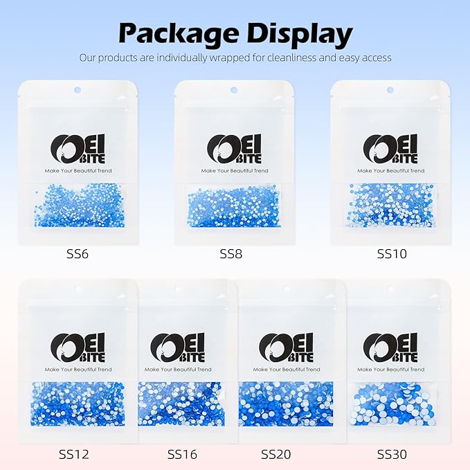 Neon Blue Flatback Rhinestones, Glass Rhinestones for Nail Art and Craft, Glue Fix, Loose Crystal Gemstones(Neon Blue, SS10, 1440pcs, 2.7-2.8mm)