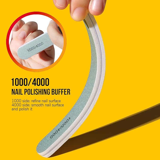 FANDAMEI Nail Buffers and Files - Professional Nail Care Kit with Rectangular Buffer Blocks, 100/180 & 1000/4000 Grit Files