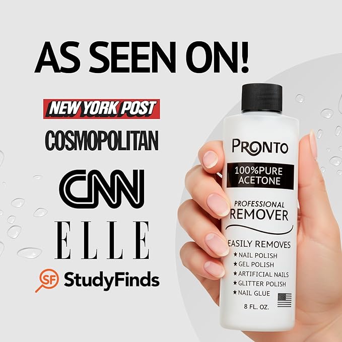 Pronto 100% Acetone Gel Nail Polish Remover - Polish Remover for Nails | Acetone Nail Polish Remover & Acrylic Nail Remover for Removal of Glue & Dip | Acrylic Nail Remover, 8 Fl oz 2 pack