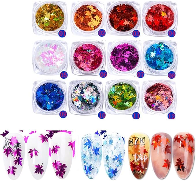 Nail Art Maple Leaf Sequins Autumn Laser Charms Flakes Glitter for Nails Holographic Confetti Decoration 12Colors
