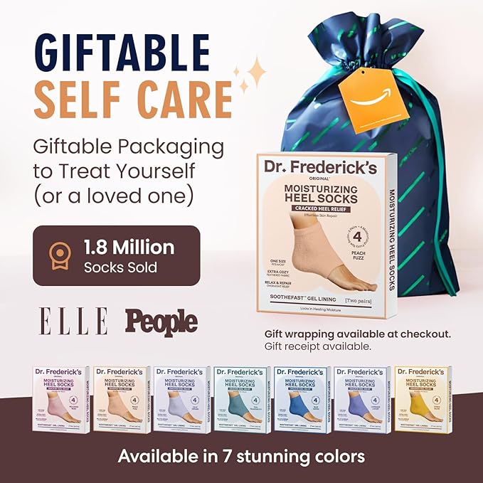 Dr. Frederick's Original Moisturizing Fuzzy Heel Socks for Dry Cracked Heels Treatment - Infused with Olive Oil, Jojoba Oil and Vitamin E - 2 Pairs - Stocking Stuffers for Adults - Peach Fuzz