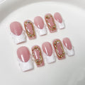 Handmade Press on Nails Medium Square Fake Nails White French Tip Nails Press Ons with 3D Swirl Design Reusable False Nails Luxury Full Cover Stick on Nail for Women Manicure 10Pcs (Size M)