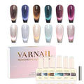 VARNAIL Interstellar Reflective Cat Eye Gel Polish Set 6 Colors, 15ML Glitter Flash Sheer Cat Eye Nail Gel Polish with Magnet, Soak off Gel Nail Polish Set, Salon Quality Magnetic Nail Gel