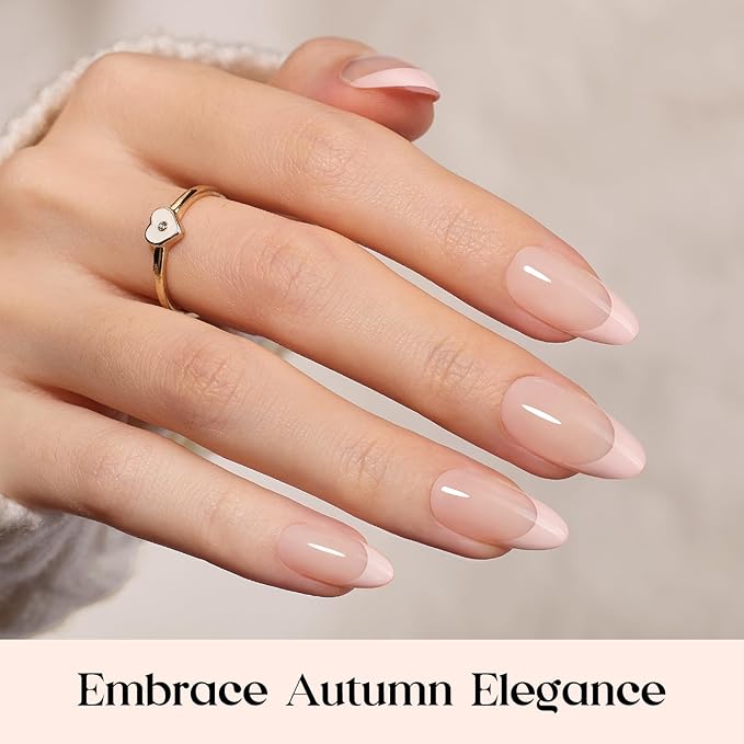 Beetles French Tip Press On Nails - Cappuccino Mousse French | 7 Colors Medium Almond Press On Nails Brown | 16 Sizes 224 Pcs Natural Salon Quality For Women