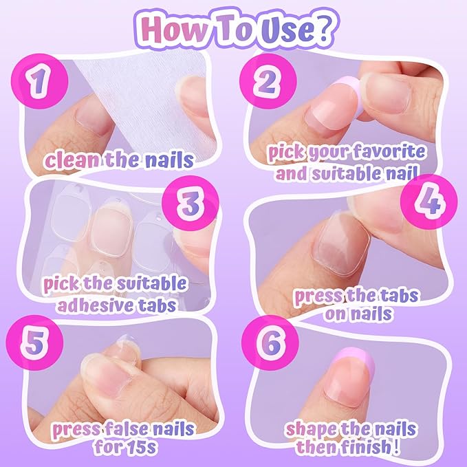 FANDAMEI Press On Nails for Girls, 12 Style Ombre Glitter Press On Nails for Kids, 6 Sheet Star Strawberry Bow Flower Nail Stickers for Kids, Colorful 3D Gem Stickers Face Gems, Nail Art Kit for Girls