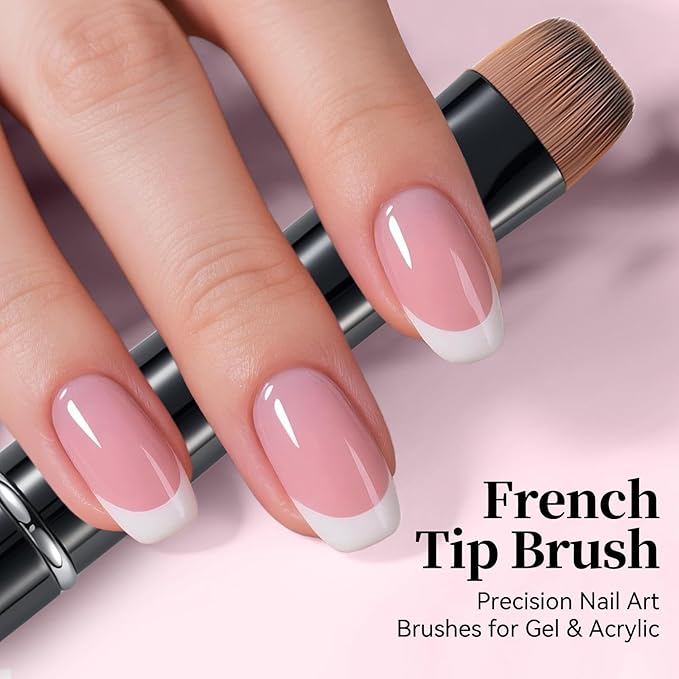 Nail Brush for French Tip, Nail Cleaning Brush for Gel & Acrylic - Professional Kolinsky Sable French Manicure Brush, Thin Nail Art Brush for Precise Clean Up & Polygel Application (Black, F18)