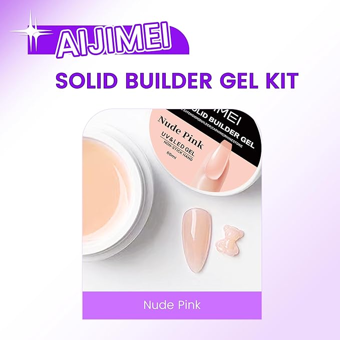 AIJIMEI Solid Builder Gel for Nails 2oz 60g Clear Hard Gel, Non-Sticky, 3D Sculpting, Nail Extension Flase Nail Thickening Solution 3D Sculpting (Nude)