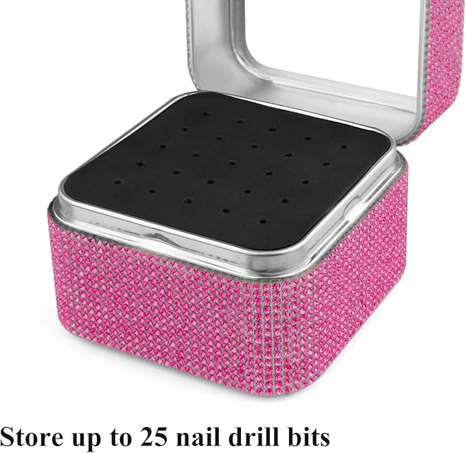 Nail Drill Bits Holder Rhinestone Case Box- 25 Holes Dustproof Portable Storage Box Efile Nail Bits Displayer Organizer Container for Manicure Tools