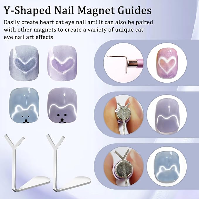 Laza 4pcs Nail Magnet Set, Super Strong Double-head Magnet Wand With Round Nail Magnet Beads, 2pcs Y-Shaped Nail Magnet Guides for Cat Eye Gel Polish, 9D Galaxy Cat Eye Nail Art, Magnetic Nail Polish