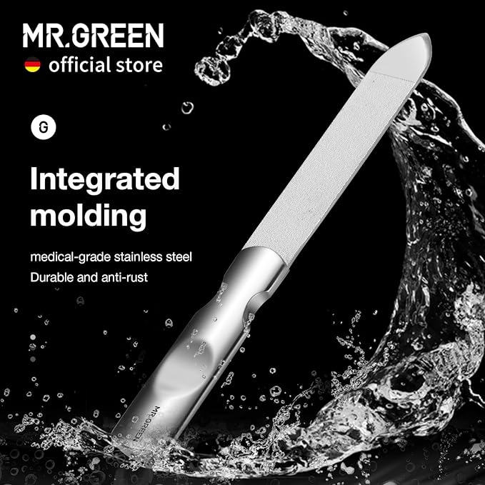 MR.GREEN Double Sided Nail Files Stainless Steel Manicure Pedicure Grooming for Professional Finger Toe Nail Care Tools (Short)