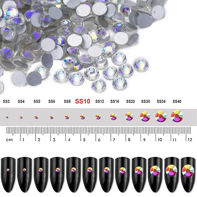 Dowarm 1440 Piece SS10 Flatback Rhinestones - 1.5MM Flat Back Crystals for Crafts, Nails & Costumes - Non Hotfix Rhinestones (Blue Moonlight)