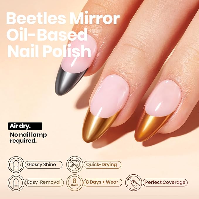 Beetles Mirror Nail Polish Set – Metallic Muse 6 Colors, High Gloss & Quick-Drying Metallic Nail Polish Set, Long-Lasting Air Dry Home DIY Perfect Nail Art Valentines Gift for Women