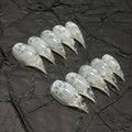 White Ripples Stiletto Press on Nails with Glue Glossy Extra Short False Nails Hand-Painted Designs Handmade Eagle Dragon Cat Claw Unique Reusable Fake Nails