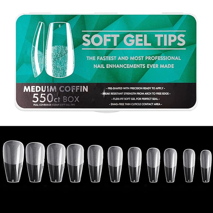 Soft Gel Curved Nail Tips, Full Cover Clear Gelly False Nail, Half Matte Acrylic Fake Nail, Press on Nail Tips Set for Extension, Home DIY Salon Manicure Nail art (Short ballet 1, 550PCS)