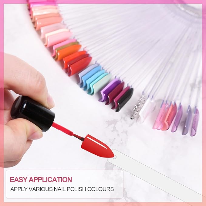 150Pcs Nail Swatch Sticks with Ring Clear Nail Polish Tips Fan Shape Nails Sample Sticks Nail Practice Color Display ABS Nail Art Polish Display Board, Clear