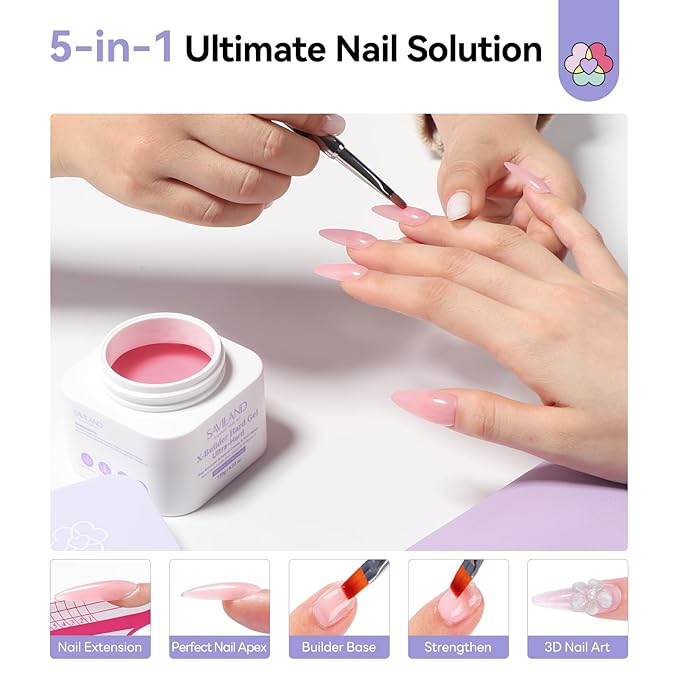 SAVILAND Ultra Hard Builder Nail Gel for Nails: 120 g Large Capacity 5-IN-1 Peachy Red Hard Gel for Nails Easy Nail Extension Strengthen Thicken U V Lamp Need Salon