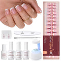 Beetles X Press Plus Gel Nails Kit - Glow French | Pink Short Square French Tip Press On Nails | 150Pcs 15 Sizes All-in-One Kit With Nail Glue,Remover,Builder Top Coat,Nail Lamp Gift For Women