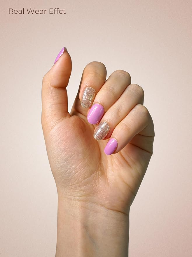 Pre Cured Gel Nail Strips - 44PCS Salon Quality Gel Nail Stickers - Long Lasting Polish Wraps for Women no UV Light Needed Easy Apply & Remove (Peach Pink)