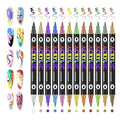 DualTip Nail Art Marker Set Water Based Acrylic Paint Pens with Precision Tips for DIY Nail Design Graffiti Dotting Quick Dry Easy Use Tools Manicures Ladies and Girls Thick Pen Tips 24 Colors 12 Pcs
