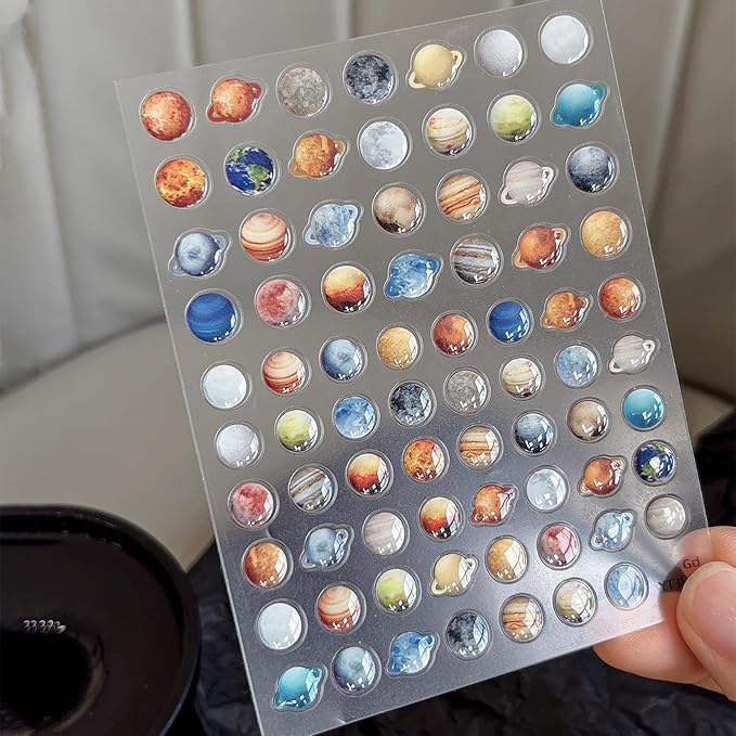 3 Sheets Jelly Planet Series Nail Stickers 5D Embossed Nail Stickers for Nail Art Space Nail Decals with Earth Moon Saturn Designs 3D Nail Art Sticker Cute DIY Self-Adhesive Supplies
