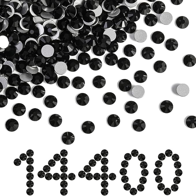 Beadsland Flatback Rhinestones Bulk,14400pcs Black Rhinestones for Nails Crafts Clothes DIY Decoration, Jet Black, SS20, 4.6-4.8mm
