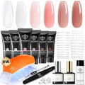 modelones Poly Nail Gel Kit 6 Colors with 8 W Lamp Nail Extension Gel Kit Nude Clear Pink Natural Complete for Beginner Thickening Solutions DIY at Home for Women