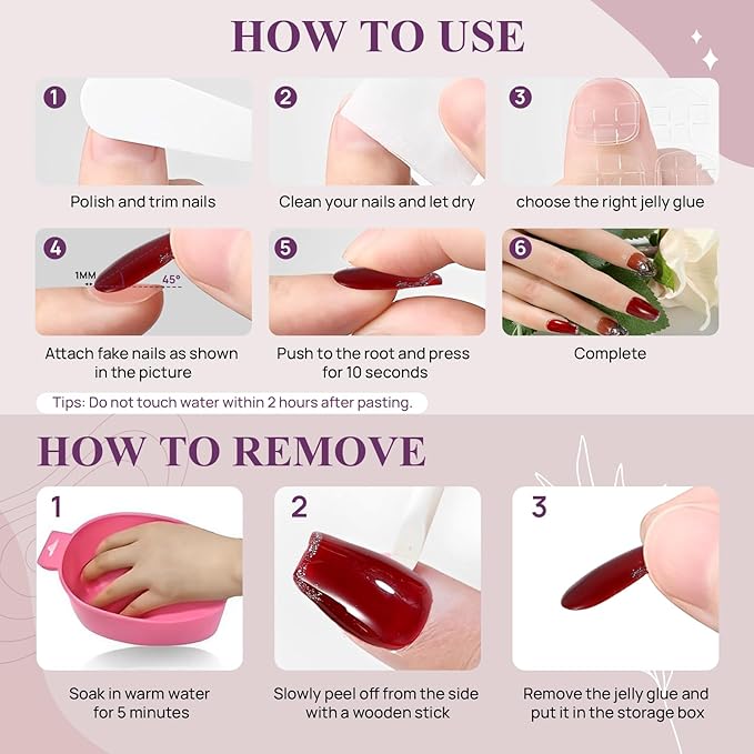 Fake Nails Set Red Medium Square Bling Glossy Rhinestone False Nail Tips, Press On Nails, Artificial Art Nails Finger Manicure for Women and Girls(CDJ0002-S)