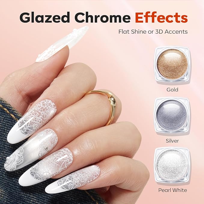 Modelones 16PCS Lace Nail Stamping Kit, French Tip Stamper White Black Painting Gel Polish Chrome Powder Proof Matte Gel Top Coat Gingham Template Dual Nail Art Brush Spring Manicure Gift for Women