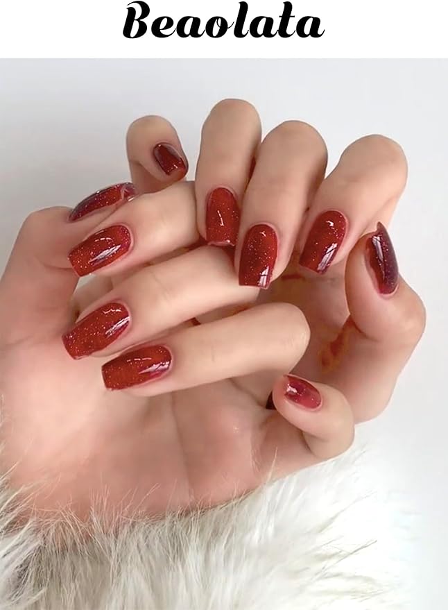 Semi Cured Gel Nail Strips - UV Light Gel Nail Stickers - 20 Long Lasting Salon Quality Wraps (Blazing Yuletide Delight Red)