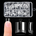 Buqikma French Gel Nail Tips Press-On Nails with Handle, 240PCS Half Matte False Nails, Soft Gel Tips for Full Cover Nail Extension Home DIY Professional Salon Use（120PP Box with Tips）