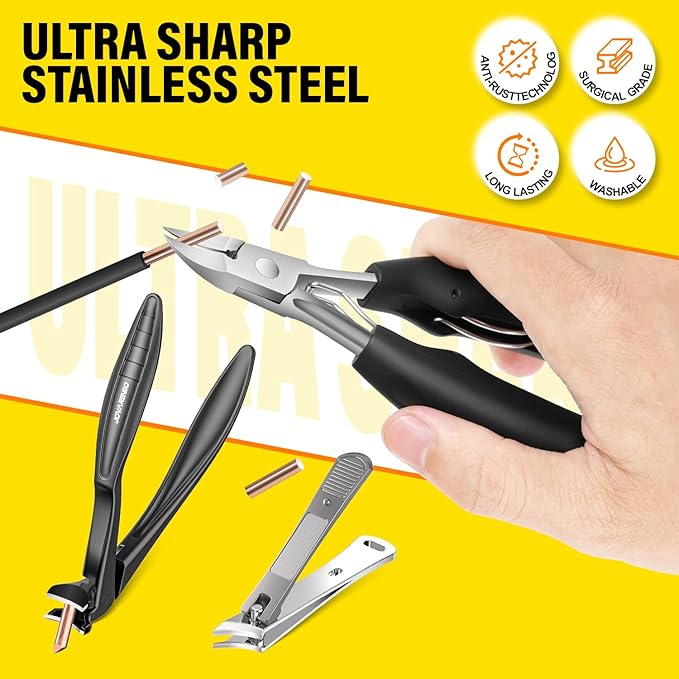 Upgrade Long Handled Toenail Clippers for Thick Toenails for Seniors, Angled Head Large Toe Nail Clippers Set for Men with Lock, Heavy Duty Ingrown Toenail Clippers Slanted Nail Cutter Wide Jaw