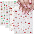 4 Sheets Cherry Strawberry Nail Stickers 5D Embossed Nail Art Stickers Summer Nail Decals with Cute Fruit Bow Designs Sweet DIY Self-Adhesive Nails Art Supplies for Women Girls