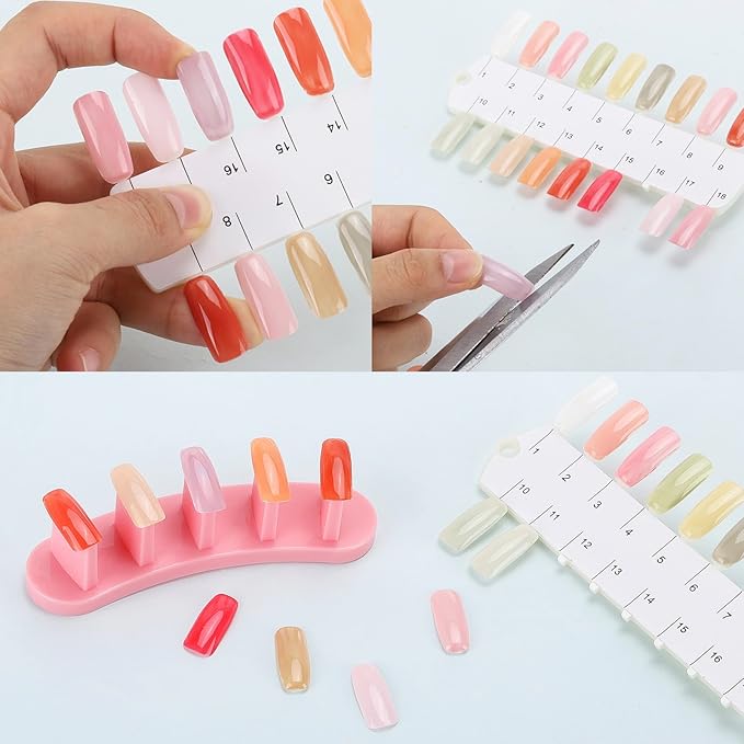 12 Sets 432 Tips Nail Color Swatch, Clear Double Layer Tips Nail Color Display Palette Paint Practice Color Chart swatches