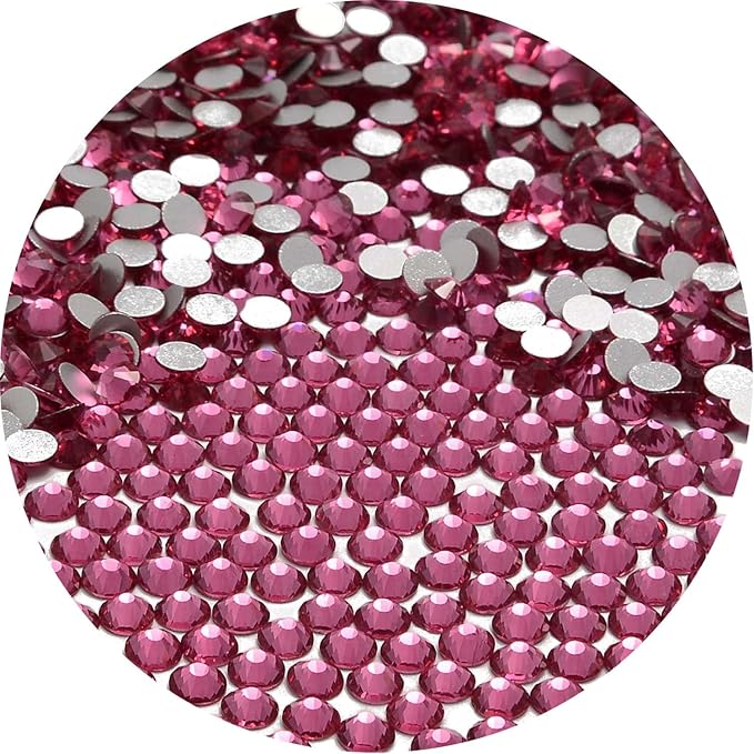 NCB 2000pcs Flatback Round Glass Nail Art Rhinestones Crystal for DIY Making Accessories Shoes, Clothes, Face Art, Bags, Manicure (Rose, SS12 2000pcs)